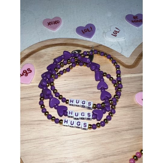 HUGS and Hearts Purple Bracelet