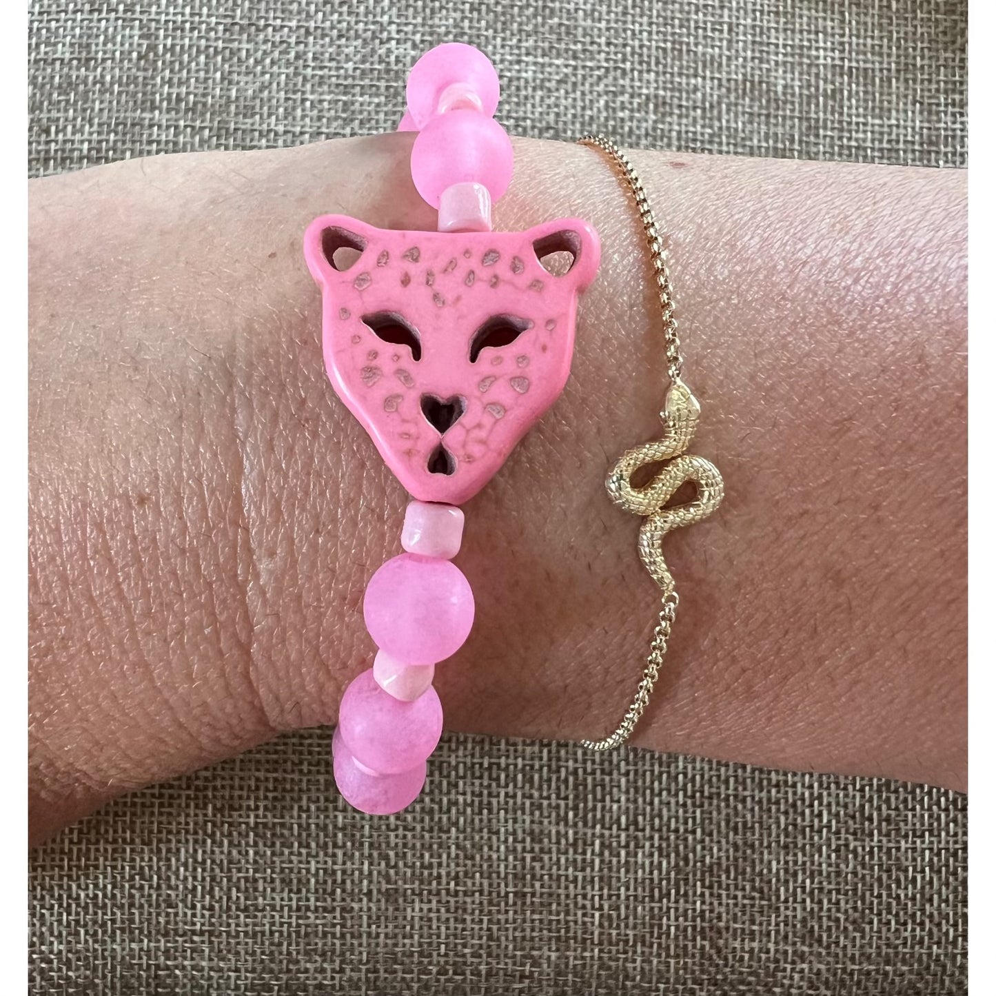 Pink Leopard Beaded Bracelet