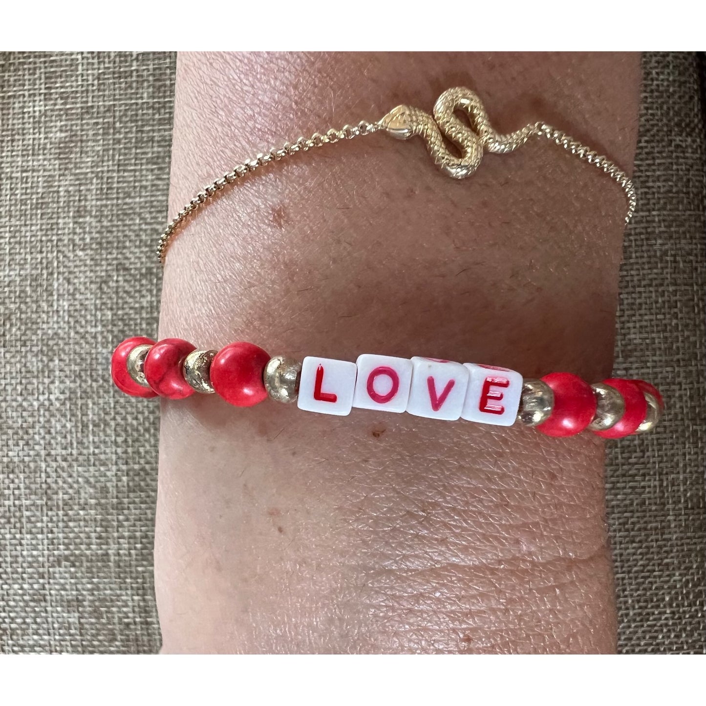 LOVE Red Beaded Bracelet