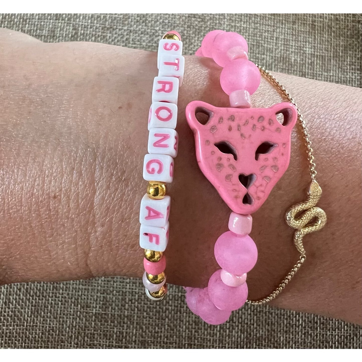 Pink Leopard Beaded Bracelet