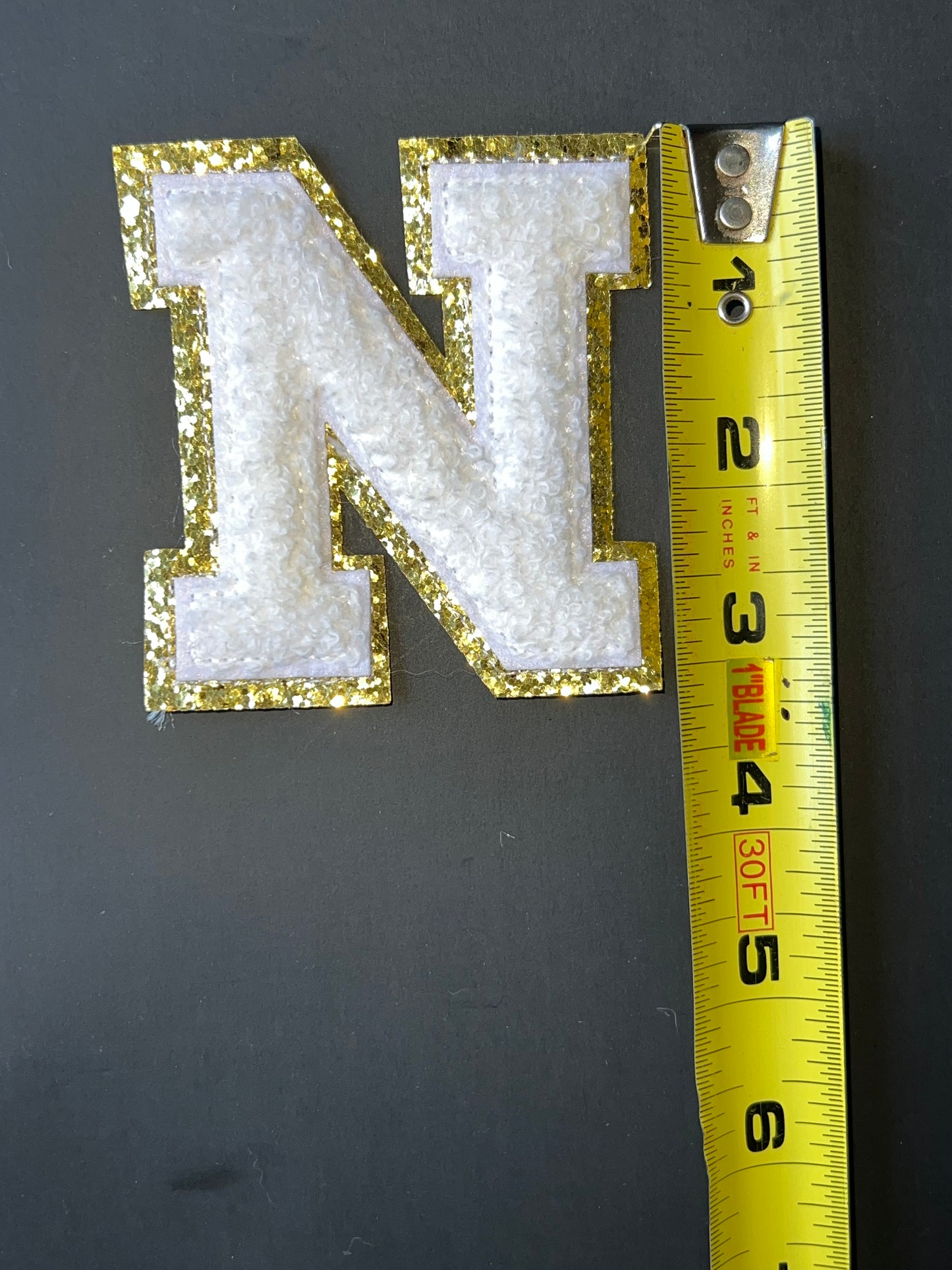 White and Gold Chenille Letter N