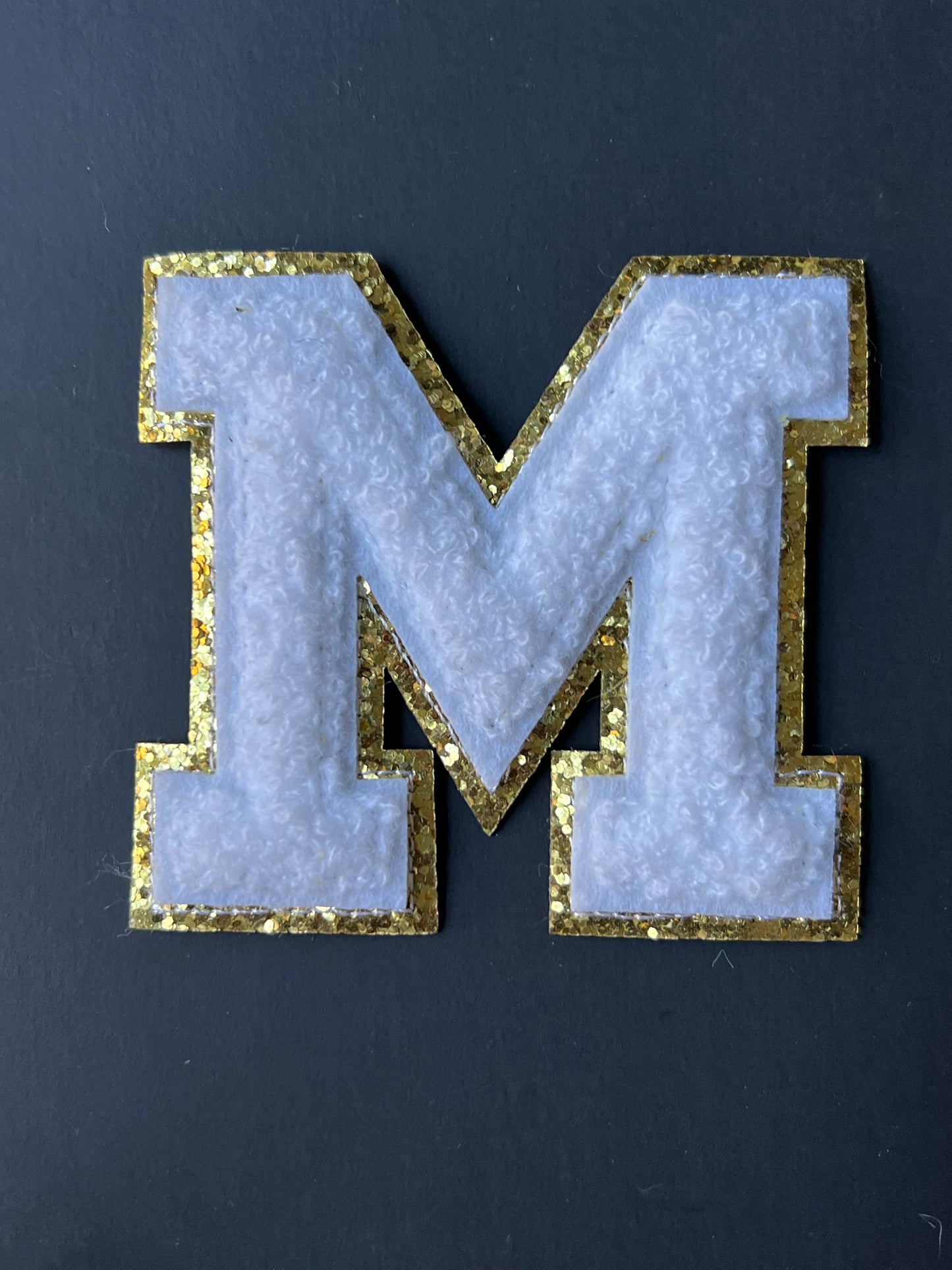 White and Gold Chenille Letter M