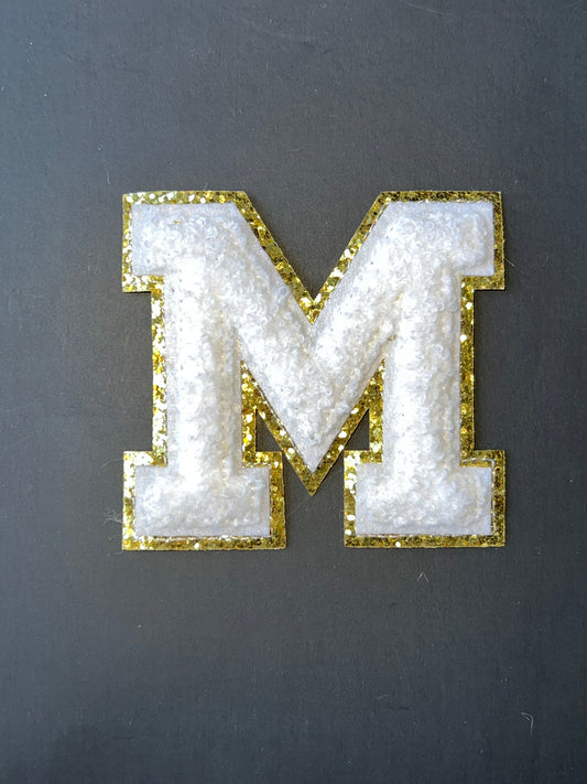 White and Gold Chenille Letter M