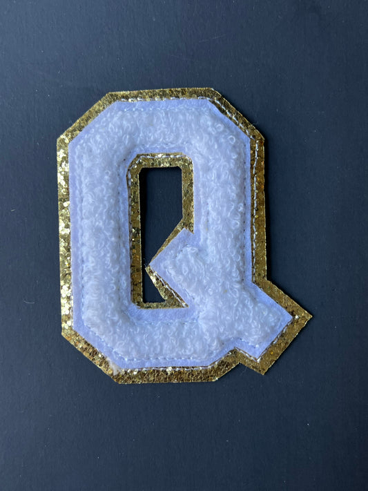 White and Gold Chenille Letter Q