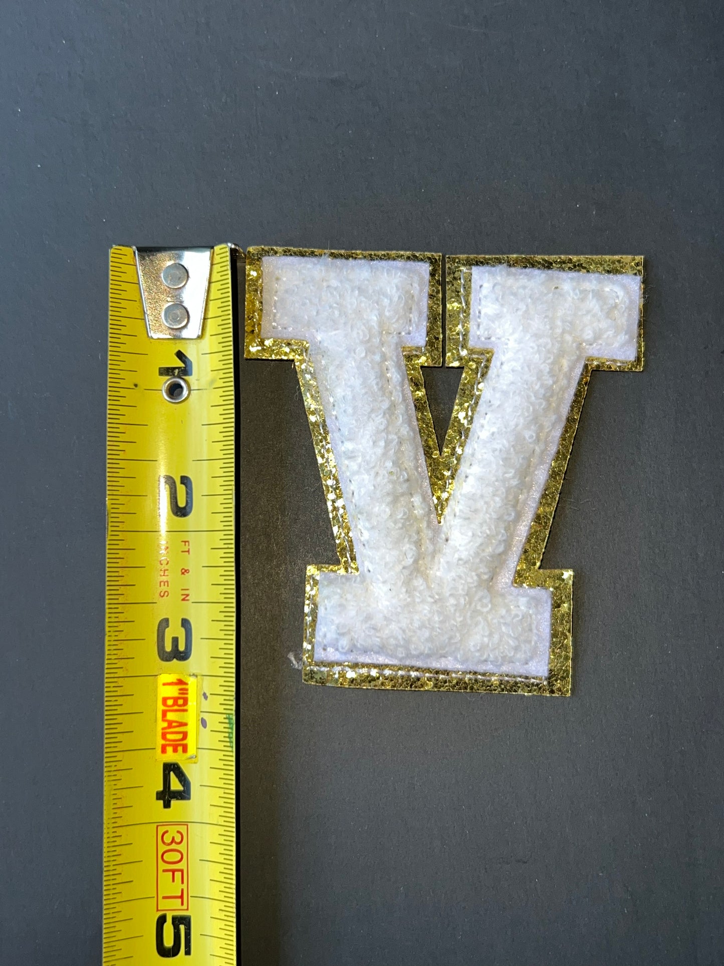 White and Gold Glitter Chenille Letter V