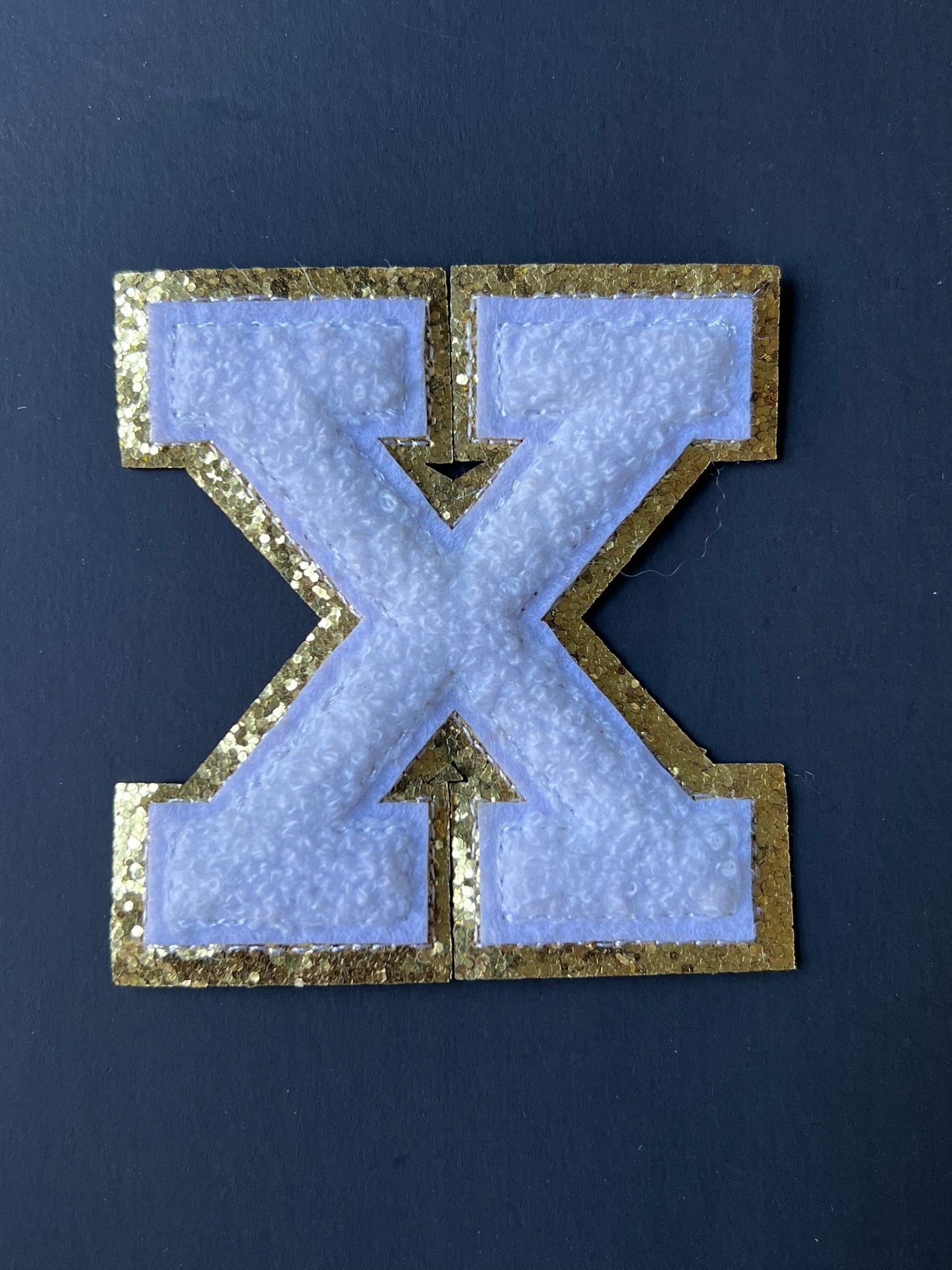 White and Gold Chenille Letter X