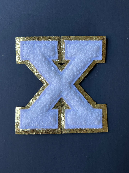 White and Gold Chenille Letter X