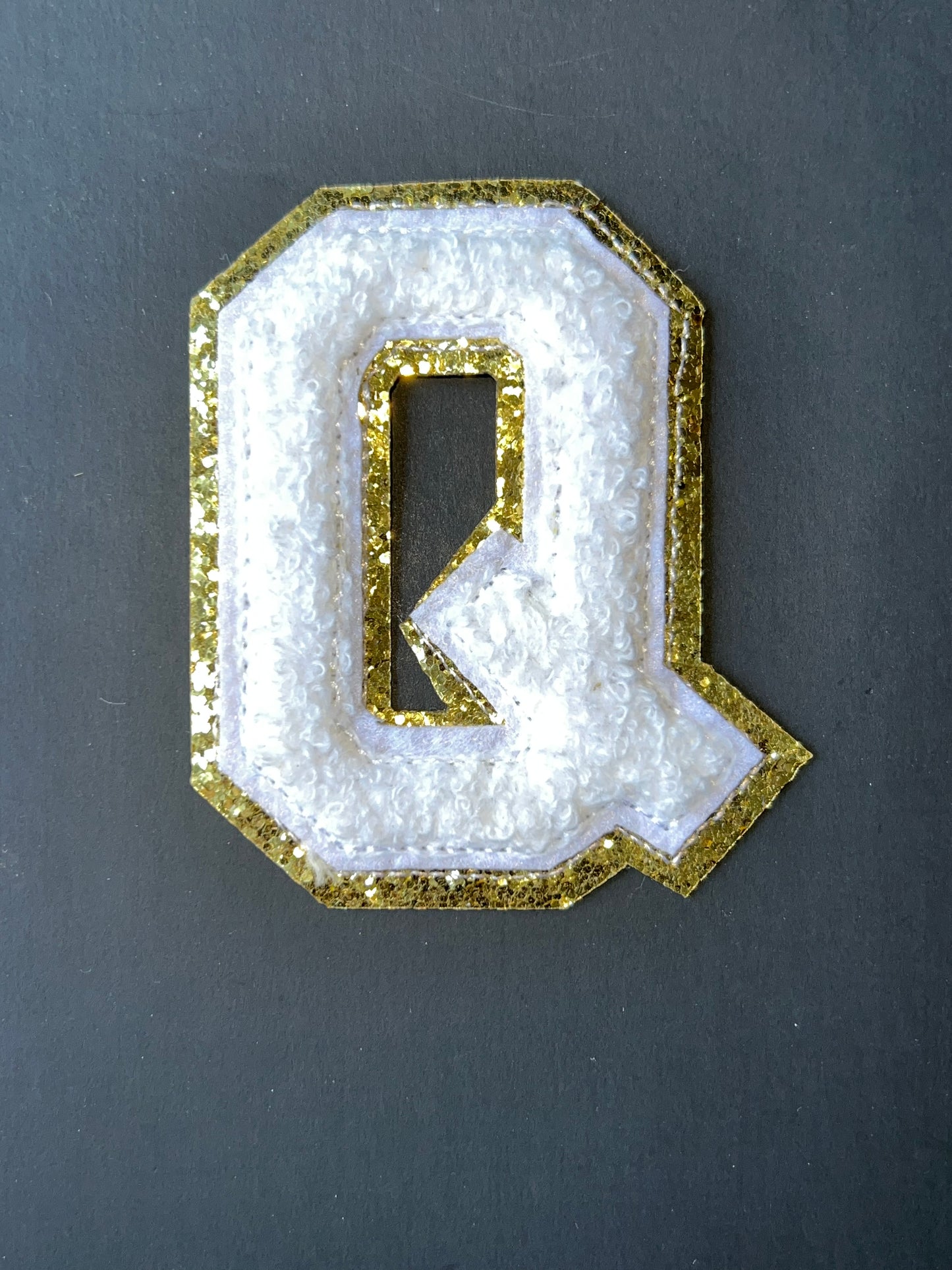 White and Gold Chenille Letter Q